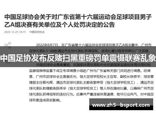 中国足协发布反赌扫黑重磅罚单震慑联赛乱象 中国足协发布反赌扫黑重磅罚单震慑联赛乱象